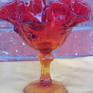 Amberina Fenton Glass Dish, Crimped Ruffled Fenton Glass Dish, Fenton Candy Dish, Amberina Candy Dish, Fenton Glass,Elegant Serving,