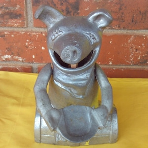 Vintage Cast Iron Mechanical Pig Bank, Pig Bank on Barrell, Cast Iron Pig Bank, Mechanical Piggy Bank, Collectible Bank, Cast Iron