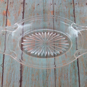 Vintage Glasschale mit zwei Griffen, Starburst Muster, Relish Schale, Trinket Schale, Vintage Küche
