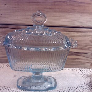 Indiana Glass Blue Glass Covered Candy Dish, Blue Glass Candy Bowl, Vintage Blue Glass, Lattice Edge Footed Candy Bowl, Elegant Candy Dish
