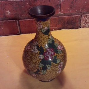 Chinese Cloisonne Enamel Copper Flower Vase, Art Deco Vase, Vintage Copper Vase, Cloisonne Vase,