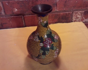 Chinese Cloisonne Enamel Copper Flower Vase, Art Deco Vase, Vintage Copper Vase, Cloisonne Vase,