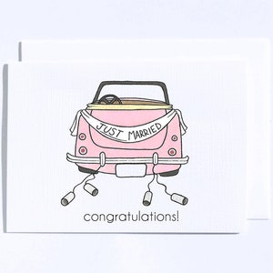 Just Married rose Beetle Bug carte - semi-personnalisé