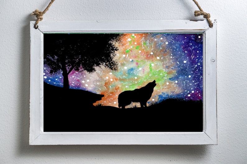 Wolf Night Sky Printable art Celestial Art Starry Night | Etsy