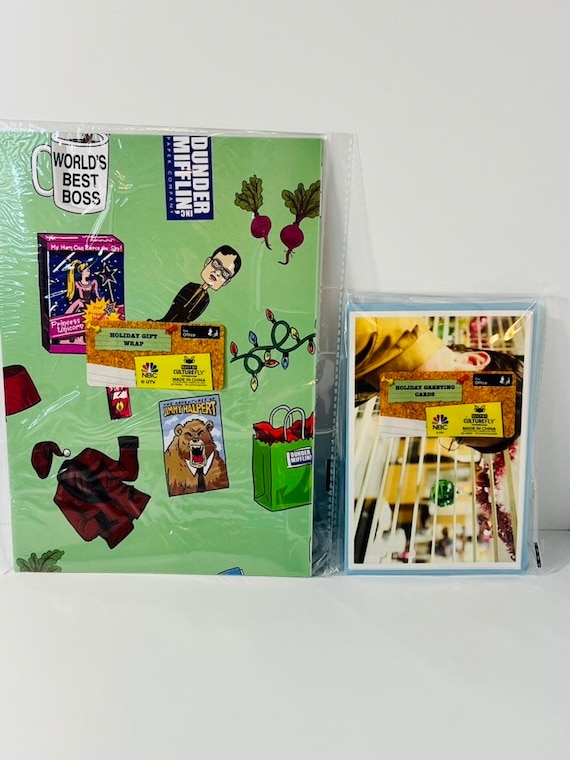 The Office Holiday Gift Wrap & Greeting Card Bundle, Christmas Wrapping Paper w/ Dwight Schrute