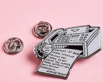The Office Enamel Pin Collectible, Dwight’s fax machine/phone, “Someone Poisons the Coffee”