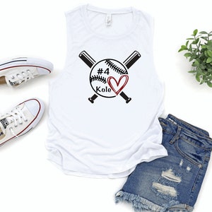 baseball bat heart personalized tank - baseball mom tank tops - baseball shirts - baseball personalized name tanks - custom number baseball