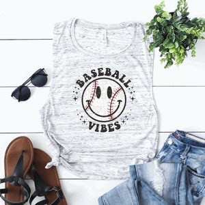baseball vibes smiley face tank top baseball mom tank top ball game tank t-ball family shirts baseball mama shirts tee ball mom tank