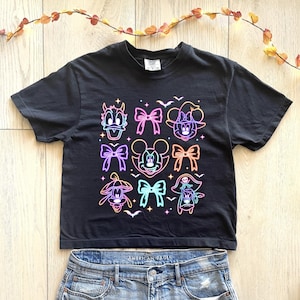 boxy cropped comfort colors neon mouse halloween disney shirt - boxy crop top - disney halloween bow - womens mouse daisy duck boxy shirt