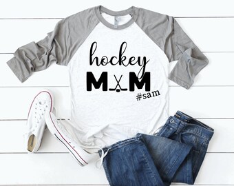 hockey mom raglan shirt - hockey mom baseball sleeve  - hockey mom shirts - mom sports shirt - hockey - customized hockey mom long sleeve