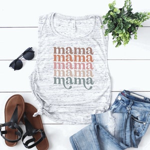 mama colored tank shirt - mama retro shirt - mama shirts - mama tank top - mama muscle tank - distressed - stacked mama - mama stacked