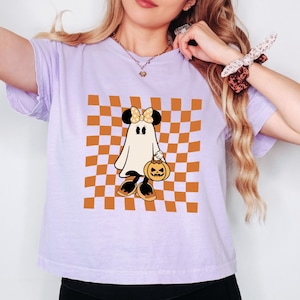 boxy cropped tee comfort colors mouse halloween disney shirt - boxy crop top disney halloween checkered mouse ghost boxy shirt purple lilac