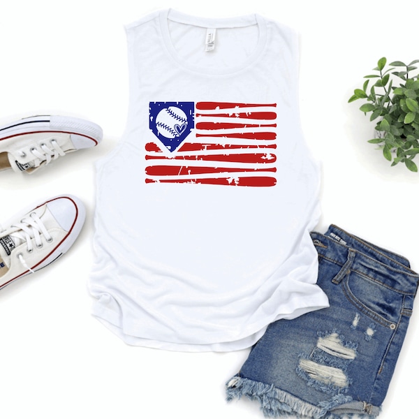 baseball American flag tank top - baseball mom tank tops - baseball shirts - baseball flag tanks - muscle tanks - American flag shirt tank