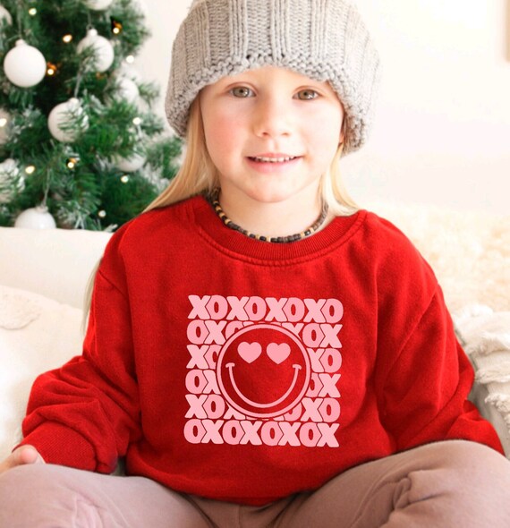 Xoxo Smiley Face Valentines Kids Sweater Valentines Day Girls Sweater Valentine Shirt Sweater Pullover Retro Boho Red Sweatshirt Etsy