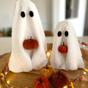 Sherpa ghost decor - table Halloween decor - ghost with pumpkin - fall decor - Halloween desk decor - Halloween desk ghost - Sherpa decor
