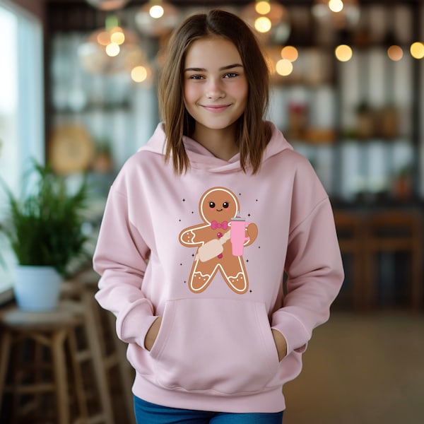 gingerbread youth kids hoodie - girls christmas sweater - pink christmas kids hoodie - groovy girls shirt - cute christmas gingerbread shirt