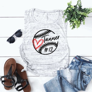 baseball t-ball personalized heart tank - custom baseball mom shirt - custom t ball mom tank top - muscle tank racerback - personalized name