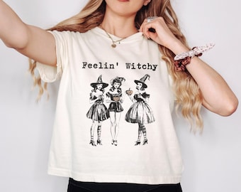boxy cropped tee comfort colors feelin' witchy - boxy crop top - vintage witch shirt - vintage halloween shirt - witches crop top - witches