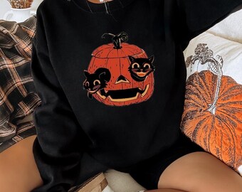 vintage halloween sweater vintage halloween cat shirt retro halloween retro jack o lantern sweatshirt cute pumpkin sweater halloween cat tee