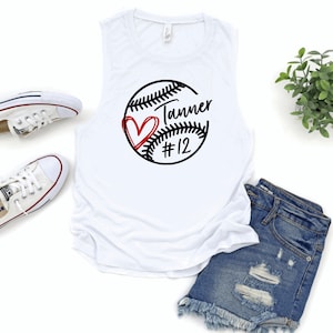 baseball heart personalized tank - baseball mom tank tops - baseball shirts - baseball personalized name tanks - custom number baseball tank