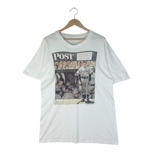 Camiseta vintage Norman Rockwell “Saturday Evening Post” de 1991 / Camiseta de beisebol com arte americana / História clássica do esporte - Algodão branco - Tamanho G