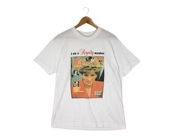 Vintage 90s Princess Diana Potrait/ Prince Charles Royal Family T-Shirt - UK Royalty Collectible/ White / Size M