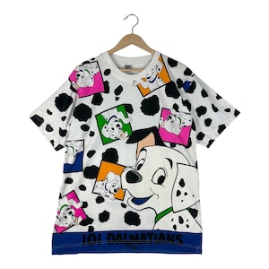 Vintage 90s Full Print 101 Dalmatians, Dog Cartoon/ Childhood Animation Movie Disyney World/ tv series/ White T Shirt Size L