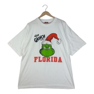 Camiseta gráfica vintage de El Grinch Florida del Dr. Seuss, serie de dibujos animados, blanca, talla XL, fabricada en EE. UU.