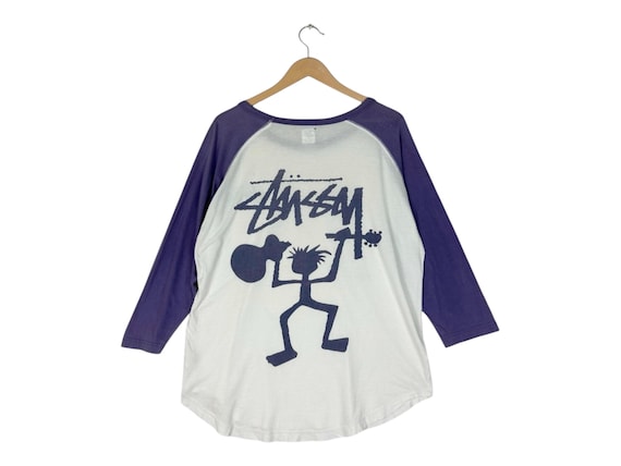 Vintage 90s Stussy Stick Man Raglan T-shirt, White & Blue, XL - Etsy
