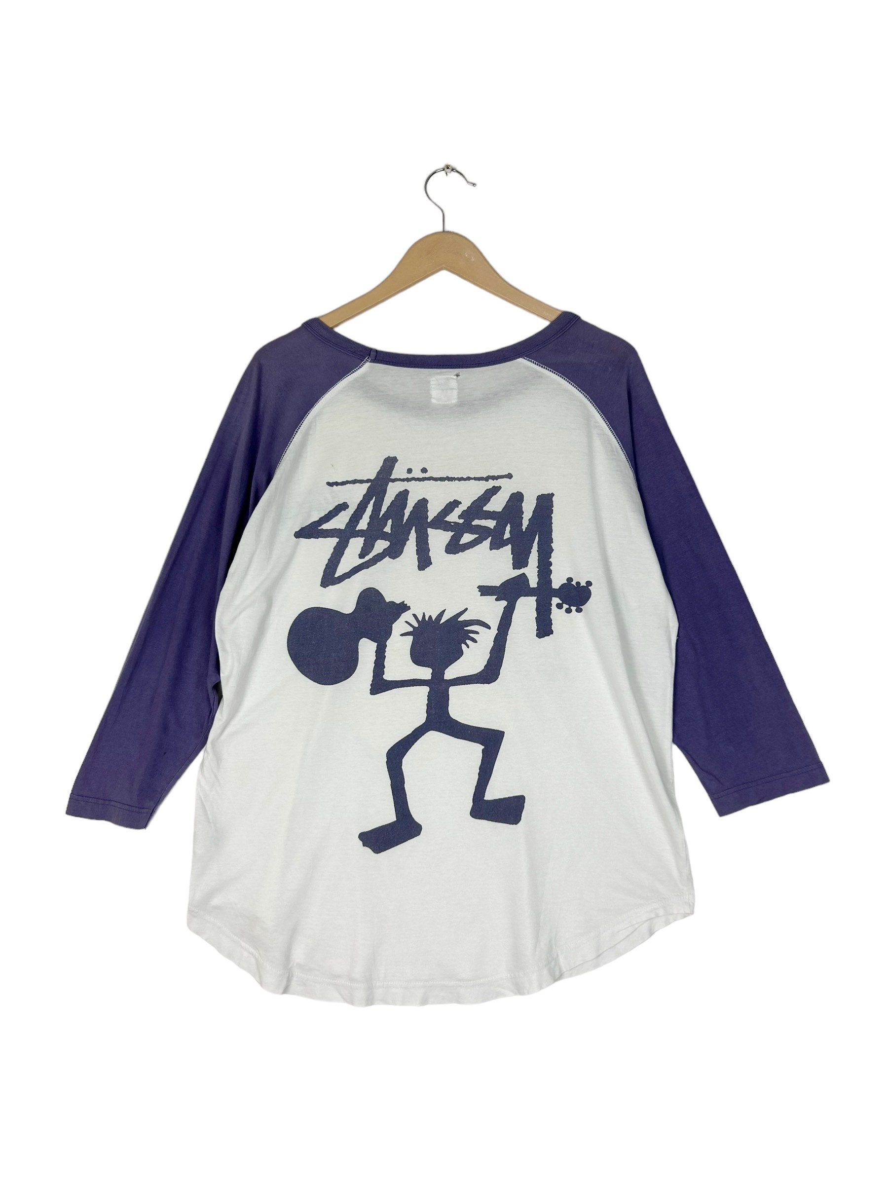 Vintage 90s Stussy Stick Man Raglan T-shirt, White & Blue, XL - Etsy
