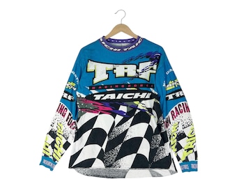 Vintage 90s RS Taichi Racing Force TRF VMX Long Sleeve – Motocross Full Print Graphic Jersey – Outdoor Adventure Moto Shirt – Size L