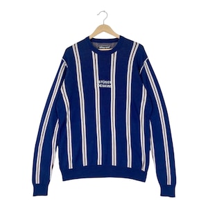 Vintage Y2K Stussy Design / Straight Line by Stussy Wear Jumper/ Sweatshirt / Blue - Fit to Size L