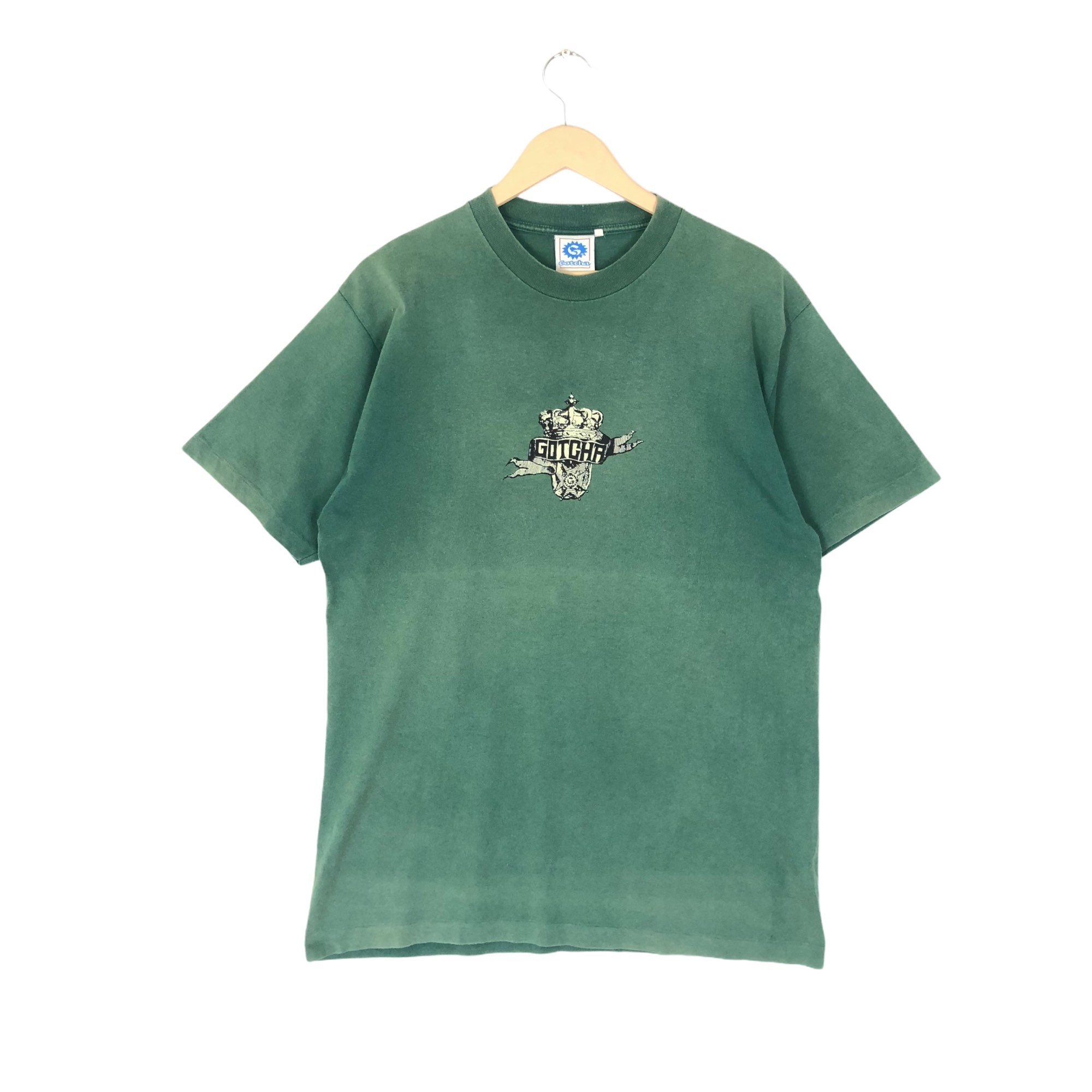 Vintage 90s Gotcha Surf T-shirt: Crown Logo, Made in Italy, Green