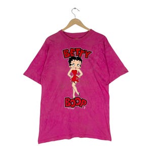 Camiseta vintage de Betty Boop de los 80: icono clásico de dibujos animados / Gráfico raro en la espalda / Camiseta rosa - Talla L