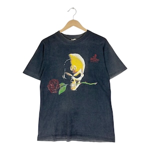 Camiseta gótica vintage da Alchemy dos anos 90, estampa de caveira e rosas, tamanho M