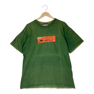 Vintage 90s Gravis Skateboards Surfboard Graphic Tee – Rare Skateboarding Streetwear / Green Cotton T-Shirt – Size XL