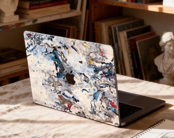 Painted Marble Laptop Decal for MacBook, Blue Gray Abstract Vinyl Skin made for Air 13 and 15, Pro 14 and 16, Neo