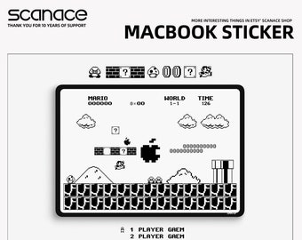 Black and white Mario Macbook Decals 2020Macbook M1 Macbook Skins Macbook Cover Vinyl Decal for Apple Laptop Macbook Pro/Air