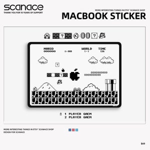 Black and white Mario Macbook Decals 2020Macbook M1 Macbook Skins Macbook Cover Vinyl Decal for Apple Laptop Macbook Pro/Air