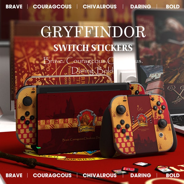 Hogwarts vier hogescholen stickers, Godric Gryffindor, Skins voor Nintendo switch Volledige set van 4 skins joycon stickers Home game console sticker