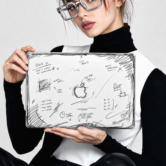 Hand Drawn Sketch MacBook Skin, Black and White Doodle Laptop Decal for Air 13 15 Pro 14 16, M1-M5 and MacBook Neo Vinyl Cover