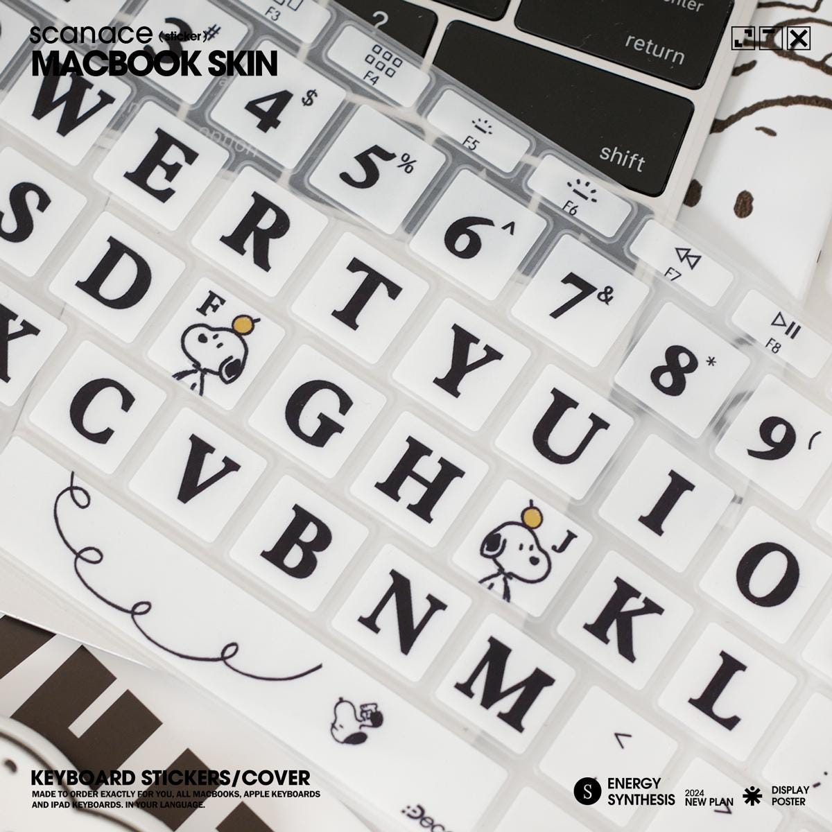 Autocollant Snoopy Pour MacBook - Vinyle Haut De Gamme - Noir - Décoration Touchpad Et Clavier