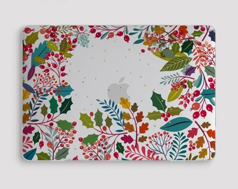 Botanical Wreath MacBook Case, Frosted Clear Floral Cover for Air, Pro and Neo