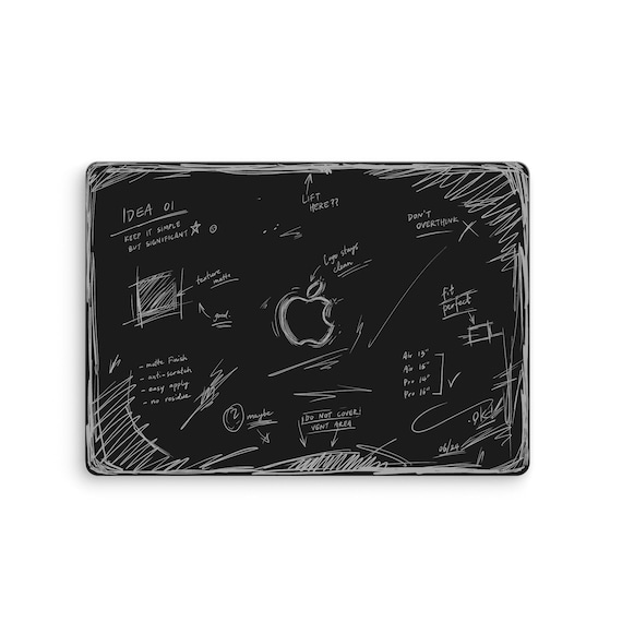 Black Chalkboard MacBook Skin, Hand Drawn Concept Notes Laptop Decal for Air 13 15 Pro 14 16, M1-M5 and MacBook Neo Vinyl Wrap
