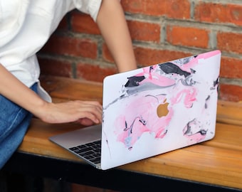 Blush Pink Abstract MacBook Skin, Black and Gray Ink Laptop Decal Vinyl Wrap for Air 13 15 Pro 14 16 M1 to M5 and MacBook Neo