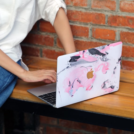 Blush Pink Abstract MacBook Skin, Black and Gray Ink Laptop Decal Vinyl Wrap for Air 13 15 Pro 14 16 M1 to M5 and MacBook Neo