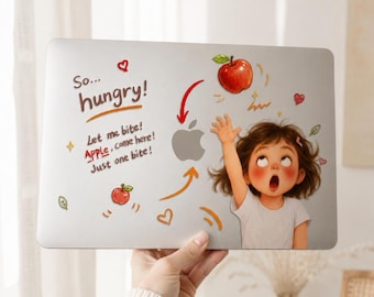 Frosted Clear MacBook Case for Air 13/15 Pro 14/16, Cute Apple Girl Illustration, Matte Hard Shell Protective Laptop Cover