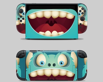 Blauer Big Mouth Monster Aufkleber für Nintendo Switch2 | Wischfestes, mattes Finish, keine Kleberrückstände für Konsole & Joy-Cons NS2 skin