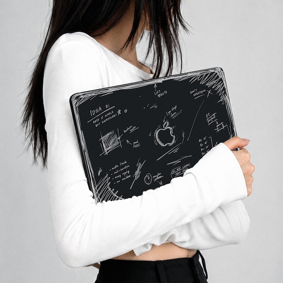 Black Chalkboard MacBook Skin, Hand Drawn Concept Notes Laptop Decal for Air 13 15 Pro 14 16, M1-M5 and MacBook Neo Vinyl Wrap