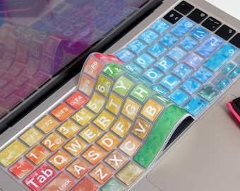 Bold Letter Watercolor Keyboard Cover for MacBook Air 13 15 Pro 14 16, Rainbow Silicone Keyboard Skin, Colorful MacBook Accessory M1 to M5